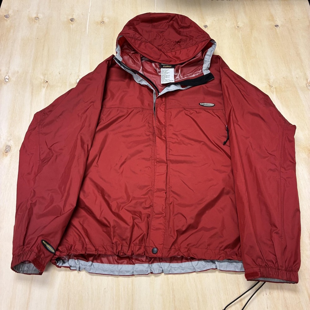 Vintage Stearns DryWear Jacket Mens 2XL Red Hooded Full Zip Windbreaker Nylon